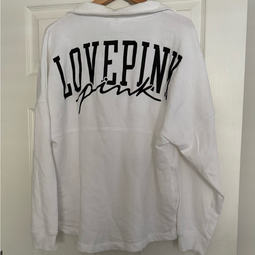 PINK White Half Zip Crew Sz M